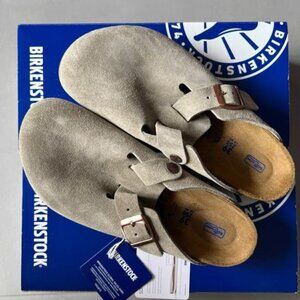 Birkenstock Boston Taupe Suede Soft Leather Women' Shoes